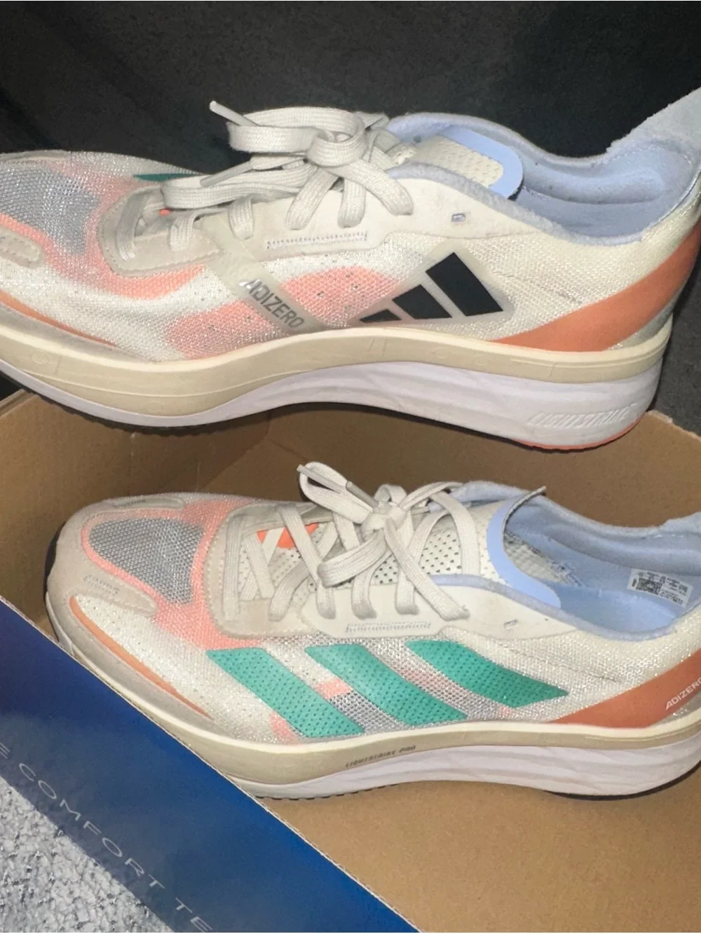 adidas White Running Shoes with Coral & Teal Accents